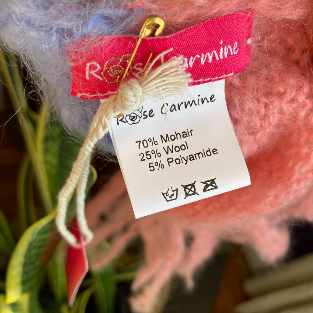 New Rose Carmine Pastel Colorful Striped Mohair Knit Scarf - Picture 8 of 8